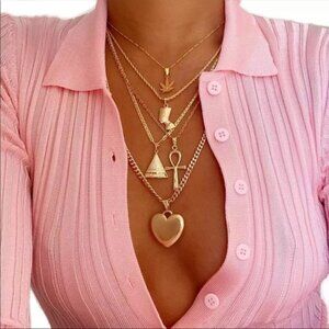 💍5Pcs/Set Multilayer Clavicle Chain 🏝 Necklaces